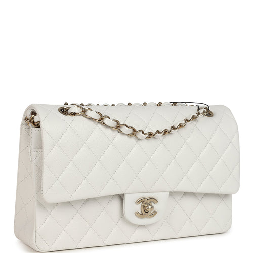 Chanel Medium Classic Double Flap White Caviar Light Gold Hardware