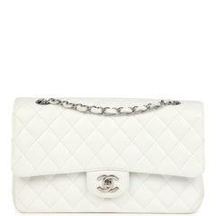 Vintage Chanel Medium Classic Double Flap White Caviar Silver Hardware