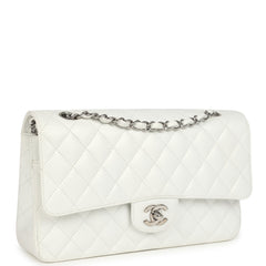 Vintage Chanel Medium Classic Double Flap White Caviar Silver Hardware