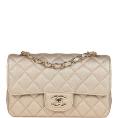 Chanel Mini Rectangular Flap Bag Metallic Gold Goatskin Light Gold Hardware