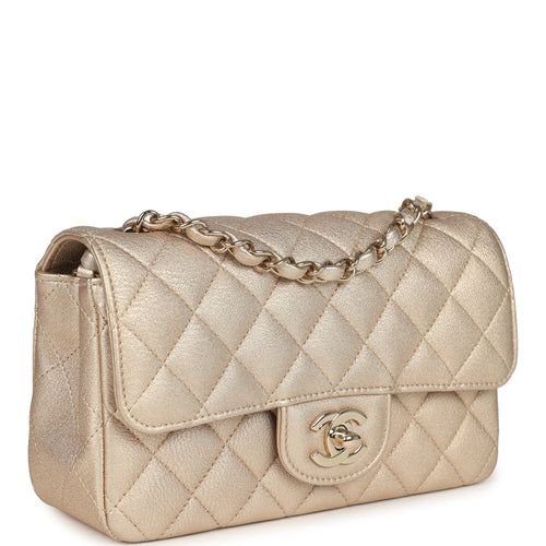 Chanel Mini Rectangular Flap Bag Metallic Gold Goatskin Light Gold Hardware
