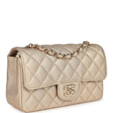 Chanel Mini Rectangular Flap Bag Metallic Gold Goatskin Light Gold Hardware