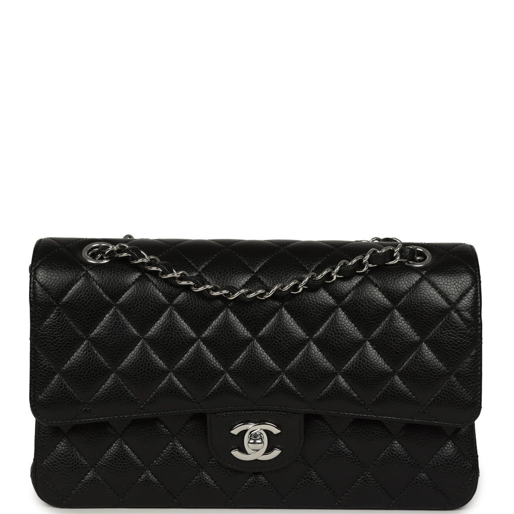 Pre-owned Chanel Medium Classic Double Flap Black Caviar Silver Hardwa