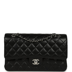 Pre-owned Chanel Medium Classic Double Flap Black Caviar Silver Hardware