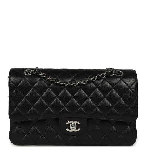 Pre-owned Chanel Medium Classic Double Flap Black Caviar Silver Hardware
