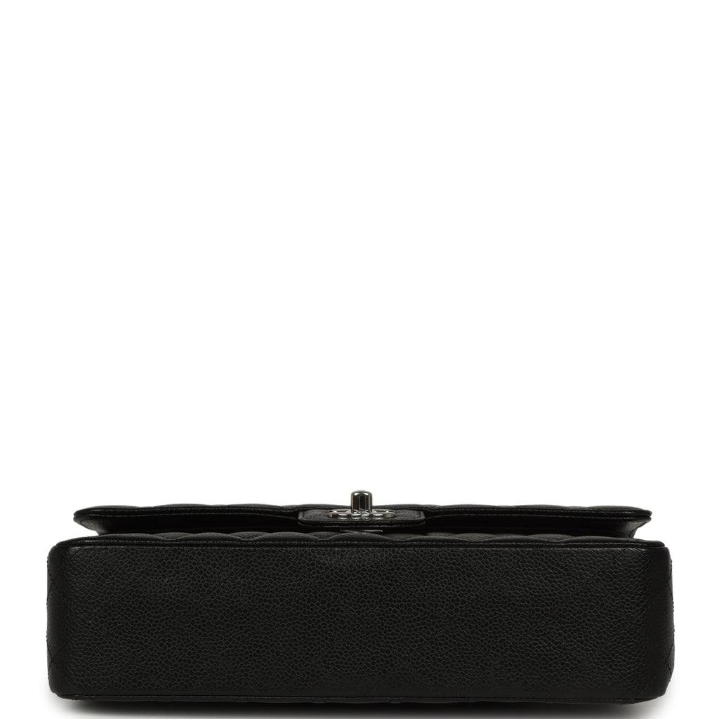 Pre-owned Chanel Medium Classic Double Flap Black Caviar Silver Hardwa