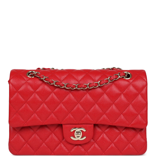 Pre-owned Chanel Medium Classic Double Flap Red Caviar Light Gold Hardware