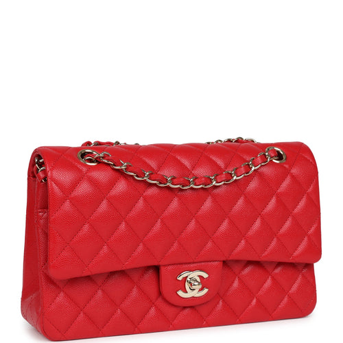Pre-owned Chanel Medium Classic Double Flap Red Caviar Light Gold Hardware