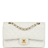Vintage Chanel Medium Classic Double Flap White Caviar Gold Hardware