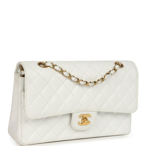 Vintage Chanel Medium Classic Double Flap White Caviar Gold Hardware