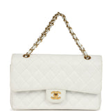 Vintage Chanel Medium Classic Double Flap White Caviar Gold Hardware