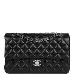 Pre-owned Chanel Medium Classic Double Flap Bag Black Lambskin Silver Hardware