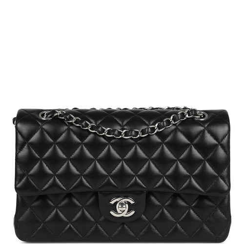 Pre-owned Chanel Medium Classic Double Flap Bag Black Lambskin Silver Hardware