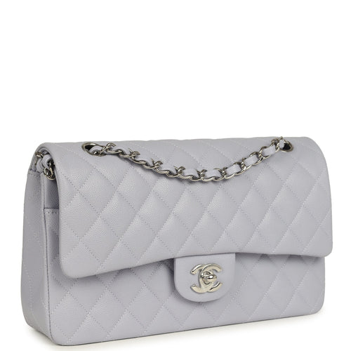 Chanel Medium Classic Double Flap Bag Light Purple Caviar Silver Hardware