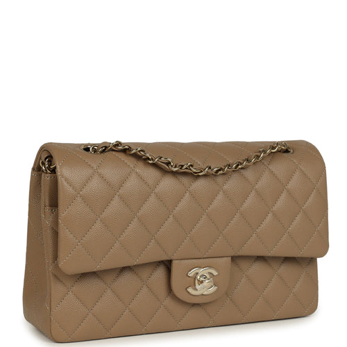 Chanel Medium Classic Double Flap Bag Light Brown Caviar Light Gold Hardware