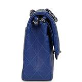 Pre-owned Chanel Medium Classic Double Flap Bag Blue Shiny Caviar Silver Hardware