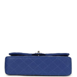 Pre-owned Chanel Medium Classic Double Flap Bag Blue Shiny Caviar Silver Hardware