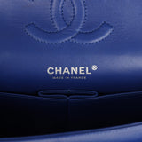 Pre-owned Chanel Medium Classic Double Flap Bag Blue Shiny Caviar Silver Hardware
