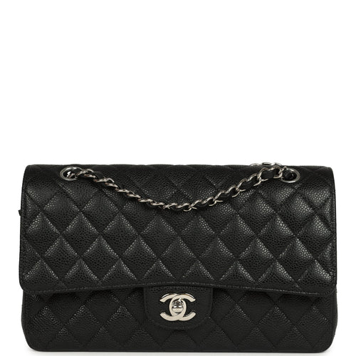 Pre-owned Chanel Medium Classic Double Flap Black Caviar Silver Hardware