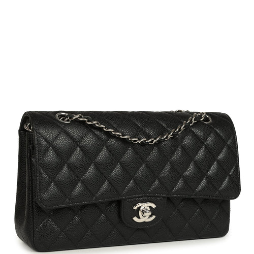 Pre-owned Chanel Medium Classic Double Flap Black Caviar Silver Hardware