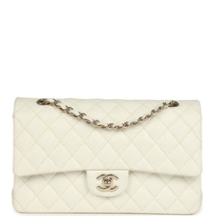 Pre-owned Chanel Medium Classic Double Flap White Caviar Light Gold Hardware