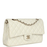 Pre-owned Chanel Medium Classic Double Flap White Caviar Light Gold Hardware