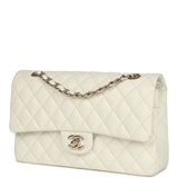 Pre-owned Chanel Medium Classic Double Flap White Caviar Light Gold Hardware