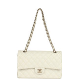 Pre-owned Chanel Medium Classic Double Flap White Caviar Light Gold Hardware