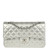 Chanel Medium Classic Double Flap Silver Metallic Lambskin Silver Hardware