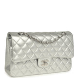 Chanel Medium Classic Double Flap Silver Metallic Lambskin Silver Hardware
