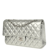 Chanel Medium Classic Double Flap Silver Metallic Lambskin Silver Hardware