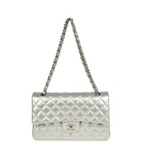 Chanel Medium Classic Double Flap Silver Metallic Lambskin Silver Hardware