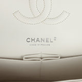Pre-owned Chanel Medium Classic Double Flap White Shiny Caviar Silver Hardware