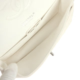 Pre-owned Chanel Medium Classic Double Flap White Shiny Caviar Silver Hardware