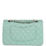 Pre-owned Chanel Medium Classic Double Flap Bag Light Blue Caviar Silver Hardware