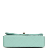 Pre-owned Chanel Medium Classic Double Flap Bag Light Blue Caviar Silver Hardware