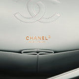Pre-owned Chanel Medium Classic Double Flap Bag Light Blue Caviar Silver Hardware