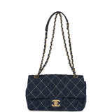 Pre-owned Chanel Medium Classic Flap Bag Blue Denim Aged Gold Hardware