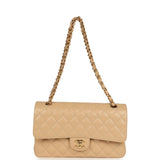 Pre-owned Chanel Medium Classic Double Flap Beige Caviar Gold Hardware
