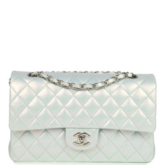 Pre-owned Chanel Medium Classic Double Flap Bag Light Blue Iridescent