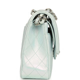 Pre-owned Chanel Medium Classic Double Flap Bag Light Blue Iridescent Calfskin Silver Hardware