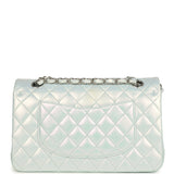 Pre-owned Chanel Medium Classic Double Flap Bag Light Blue Iridescent Calfskin Silver Hardware