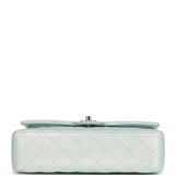 Pre-owned Chanel Medium Classic Double Flap Bag Light Blue Iridescent Calfskin Silver Hardware
