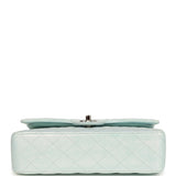 Pre-owned Chanel Medium Classic Double Flap Bag Light Blue Iridescent Calfskin Silver Hardware