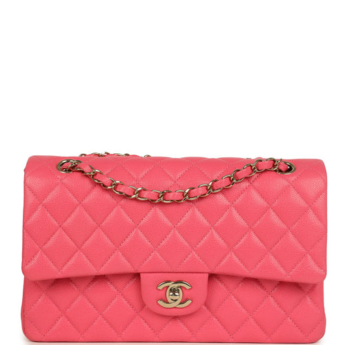 Pre-owned Chanel Medium Classic Double Flap Bag Dark Pink Shiny Caviar Gold Hardware