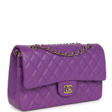 Pre-owned Chanel Medium Classic Double Flap Bag Dark Purple Shiny Caviar Light Gold Hardware