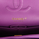Pre-owned Chanel Medium Classic Double Flap Bag Dark Purple Shiny Caviar Light Gold Hardware
