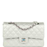 Chanel Medium Classic Double Flap Silver Glitter Caviar Silver Hardware