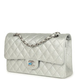 Chanel Medium Classic Double Flap Silver Glitter Caviar Silver Hardware