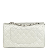 Chanel Medium Classic Double Flap Silver Glitter Caviar Silver Hardware